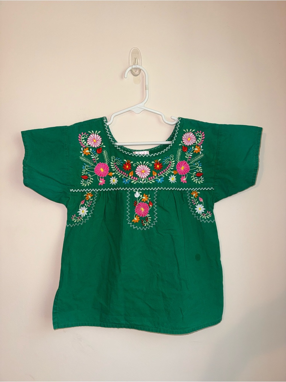 Unik Green Embroidered Floral Girls Top